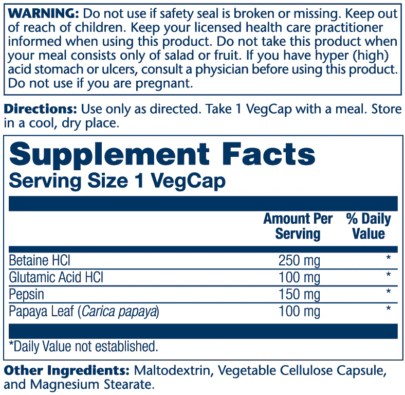 Betaine HCl with Pepsin 250mg - Image 2