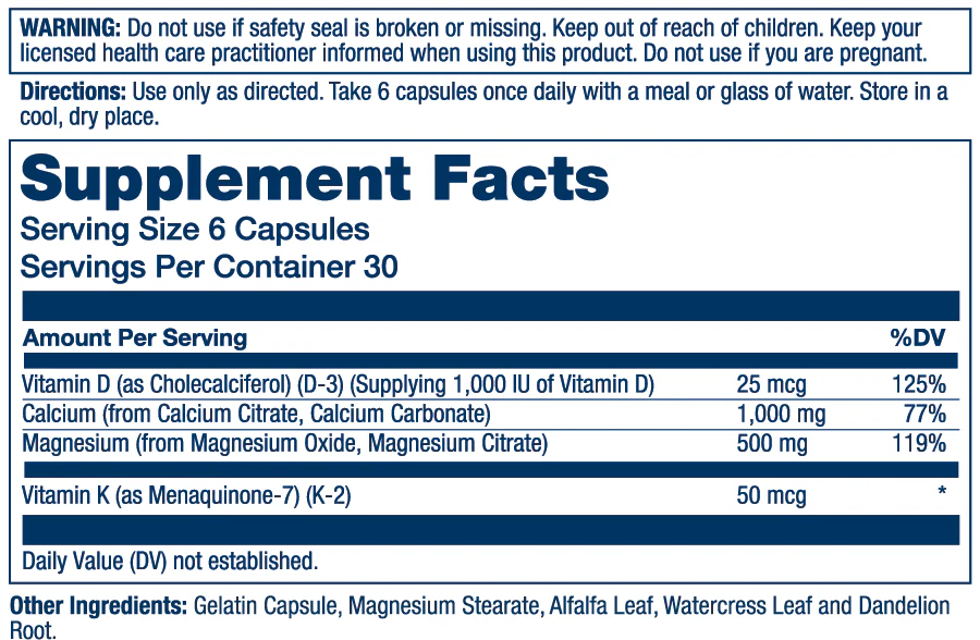 Cal-Mag Citrate w/D-3 & K-2, 2:1 Ratio - Image 2