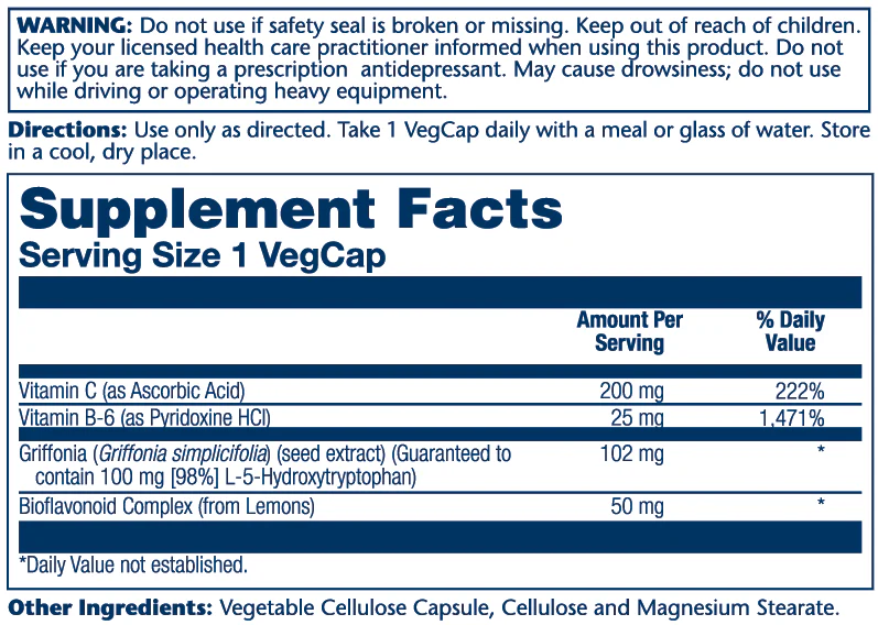 L-5-HTP with Vitamin B-6 & C, 100mg - Image 3