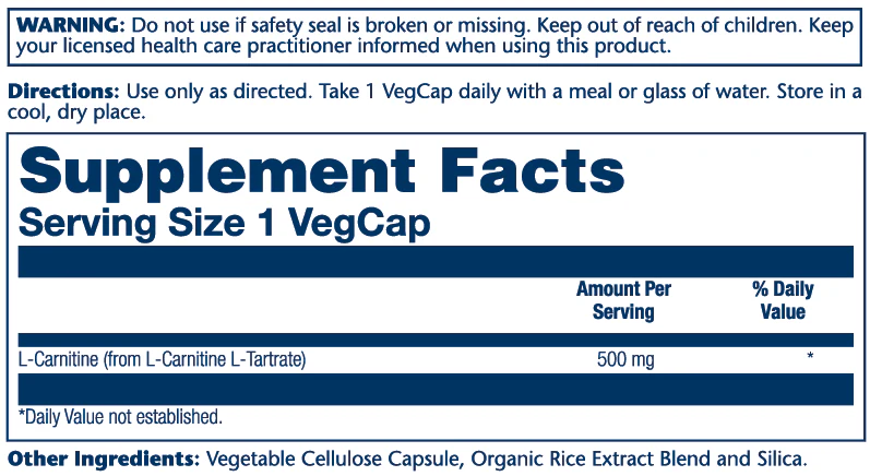 L-Carnitine, Free Form 500mg - Image 3