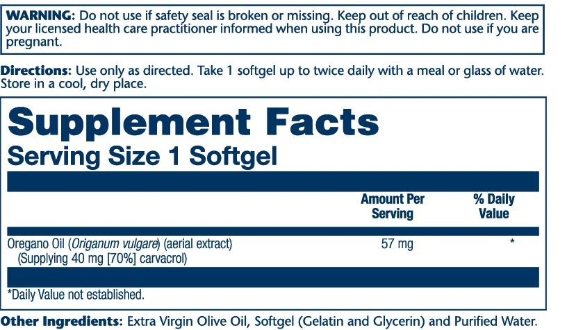 Oregano Oil 70% Carvacrol, 57mg - Image 2