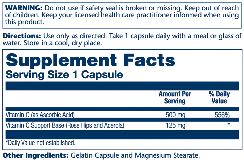 Vitamin C with Rose Hips & Acerola 500mg - Image 2
